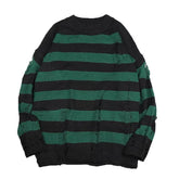 Black Stripe Sweaters Destroyed Ripped Sweater Men Pullover Hole Knit Jumpers Men Oversized Sweatshirt Harajuku Long Sleeve Tops voguable