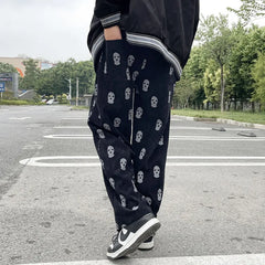 Gothic Skull Full Print Casual Drawstring Baggy Men Tracksuit Pants Corduroy Straight Sweatpants Male Hip Hop Long Trousers voguable