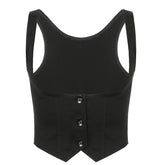 Women Gothic Vintage Waistcoat Solid Color Black Racerback Mini Vest Female Steampunk Dress 3 Button Skinny Jacket Crop Top voguable
