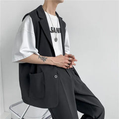 Voguable Spring Suit Vest Men's Fashion Gray Black Dress Jacket Men Suit Jacket Korean Loose Business Society Men Blazer Vest M-2XL voguable