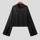 Fashion Men Shirt Lapel Flare Long Sleeve Button Casual Men Clothing Solid Color Streetwear Personality Camisas 5XL voguable