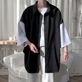 Voguable Summer Short-sleeved Shirt Men's Fashion Hit Color Oversize Casual Shirt Men Streetwear Korean Loose Dress Shirt Mens M-3XL voguable