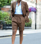 Voguable Homme Summer Linen Cloth Short Suits Two Pieces Peaked Lapel Designer Tuxedos Suit Suit Pants voguable