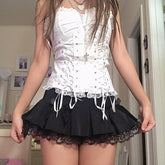 Goth Dark Lace Gothic High Waist Pleated Mini Skirts Harajuku Black E-Girl Sweet A-Line Micro Skirt Patchwork Women Sexy Party voguable