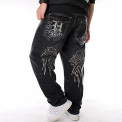 Man Loose Baggy Jeans Hiphop Skateboard Denim Pants Street Dance Hip Hop Rap Male Black Trouses Chinese Size 30-46 voguable