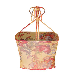 y2k Tops for Women Sheer Floral Print Slim Fit Spaghetti Strap Sleeveless Mesh Halter Vest 2000s Clothes Streetwear voguable