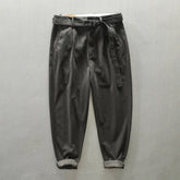 Cotton Thicken Winter Men Casual Pants Brown Japan Korea Style Loose Belt Trousers Baggy Pants Men Winter Autumn voguable