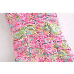 Voguable Romantic Women Fashion Backless Flower Print Sling Sexy Dress Ladies Draped Bodycon Mini Club Party Dress Summer Robe voguable