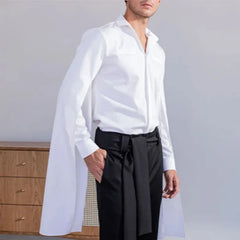 Fashion Men Shirt Lapel Flare Long Sleeve Button Casual Men Clothing Solid Color Streetwear Personality Camisas 5XL voguable