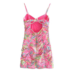 Voguable Romantic Women Fashion Backless Flower Print Sling Sexy Dress Ladies Draped Bodycon Mini Club Party Dress Summer Robe voguable