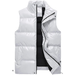 New Men's Sleeveless Jacket Fashion Vest Winter Warm Pockets Cotton Padded Jackets Mens White Black Waistcoat 5Xl voguable