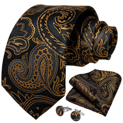 Brand Suit Vest Set For Men Luxury Silk Black Gold Paisley Dress Vest Tie Cufflinks Handkerchief Set Male Sleeveless Waistcoat voguable