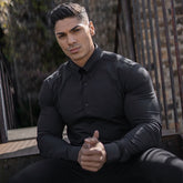 Voguable Autumn Fashion Long Sleeve Shirt Men Super Slim Fit Male Casual Social Business Dress Shirt Brand Men Fitness Sports Clothing voguable