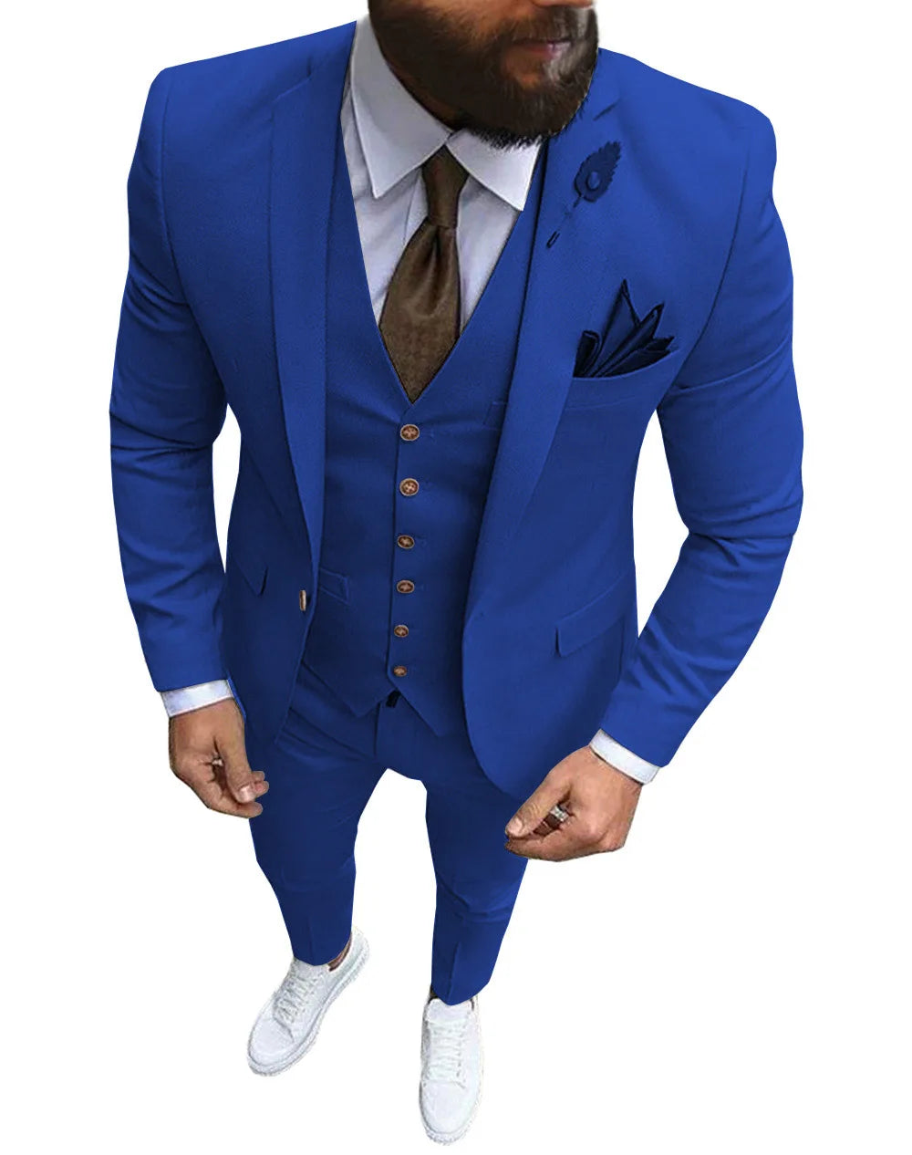 Voguable Men Suits 3 Pieces Slim Fit Casual Business Champagne Lapel Khaki Formal Tuxedos for Wedding Groomsmen (Blazer+Pants+Vest) voguable