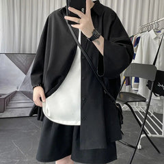 Korean Oversize Shirt Men's Fashion Summer Black White Short-sleeved Shirt Men Streetwear Loose Society Mens Dress Shirt M-2XL voguable