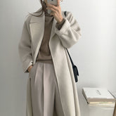 Voguable Autumn Winter Thicken Loose Wool & Blend Coats Women Elegant Lapel Full Sleeve Lace-up Oversized Female Outwear voguable