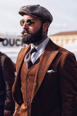 Autumn Brown Corduroy Mens Suit Male Suit 3 Piece Prom Tuxudos Clothing Dinner Party Formal Occasion Blazer voguable