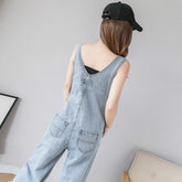 Voguable Korean Style Sleeveless Denim Jumpsuit Women Casual Blue Straight Leg Overalls Streetwear Solid Suspenders Rompers Playsuits voguable