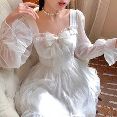 Voguable French Sweet Fairy Lolita Dress Women Long Sleeve Lace Y2K Mini Dress Vintage Kawaii Clothes One Piece Dress Autumn voguable