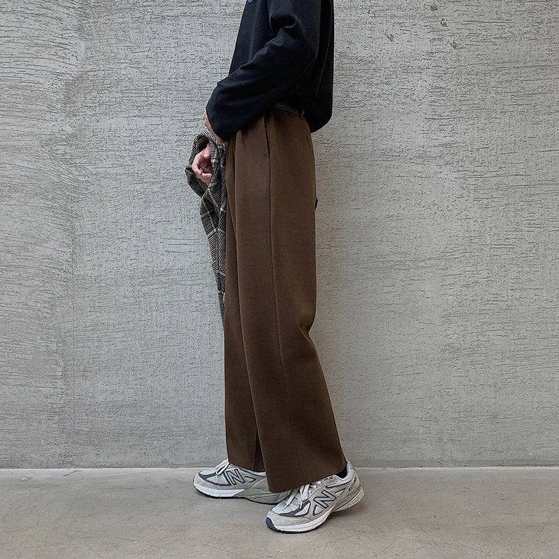 Winter Thick Woolen Pants Men's Warm Fashion Black Brown Casual Pants Men Korean Loose Straight-leg Pants Mens Trousers S-2XL voguable