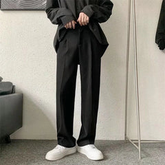 Brown/Black Suit Pants Men Fashion Society Mens Dress Pants Korean Loose Straight Casual Pants Mens Office Formal Trousers S-3XL voguable