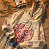 Spring Streetwear Khaki Y2K Tops Skull print Grunge Gothi Oversized Hoodie Streetwear Womens hip-hop Kawaii Female Sweatshirts