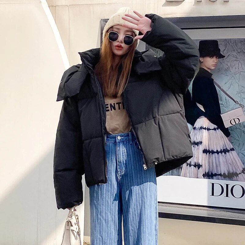 Women's Down Puffer Jackets Winter Korean Fashion Baggy Thickening Warm Bubble Ladies Cropped Coat Cotton Padded Outwear Parkas voguable