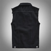 Voguable Men's Black Jean Vest Slim Fringe Denim Waistcoat Sleeveless Tank Top voguable
