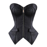 Sexy Black Striped Overbust Corset Office Lady Corselet Sexy Women Zip Corset Bustier Strapless Tops Costume Fashion voguable