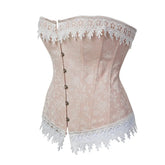 Voguable Satin Bone Lace Up Floral Corset Sexy Bustier Women Corselet Corset Bustier Corset Overbust Slim Korsett Vintage Plus Size Pink voguable