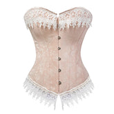 Voguable Satin Bone Lace Up Floral Corset Sexy Bustier Women Corselet Corset Bustier Corset Overbust Slim Korsett Vintage Plus Size Pink voguable
