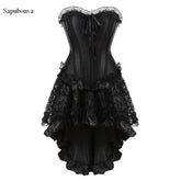 Voguable burlesque corset and skirt set irregular lace up gothic bustier corset dresses for women adjustable plus size black voguable