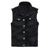 Voguable Men's Black Jean Vest Slim Fringe Denim Waistcoat Sleeveless Tank Top voguable