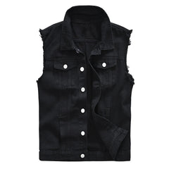 Voguable Men's Black Jean Vest Slim Fringe Denim Waistcoat Sleeveless Tank Top voguable