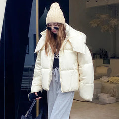 Women's Down Puffer Jackets Winter Korean Fashion Baggy Thickening Warm Bubble Ladies Cropped Coat Cotton Padded Outwear Parkas voguable