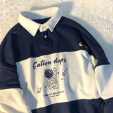Voguable Vintage POLO Collar Letters Print Oversized Sweatshirt Women for Teen Girls Harajuku New Spring Korean Kawaii Clothes Pullovers voguable