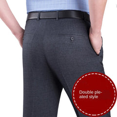 Double Pleated Men Suit Pants High Waist Straight Loose Office Formal Dress Trouser for Man Black Gray Big Size 40 42 44 voguable