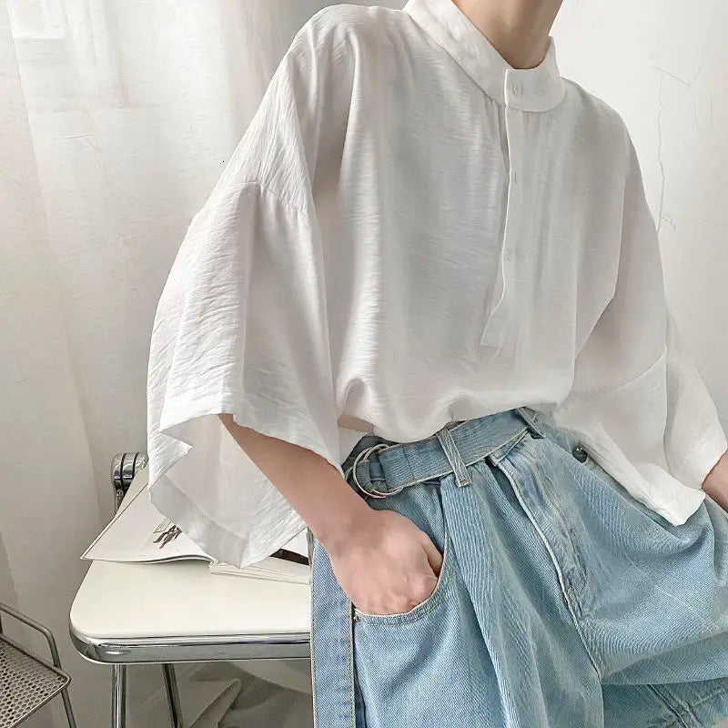 Voguable Summer Oversize Shirt Men's Fashion Black White Casual Shirt Men Streetwear Korean Loose Short Sleeve Shirts Men Pullover Shirt voguable