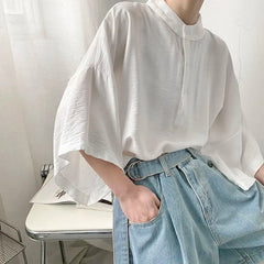 Voguable Summer Oversize Shirt Men's Fashion Black White Casual Shirt Men Streetwear Korean Loose Short Sleeve Shirts Men Pullover Shirt voguable