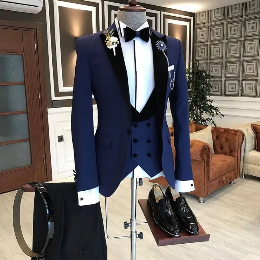Tailor-Made Burgundy Wedding Men Suits Slim Fit Tuxedo 3 Pieces Suits Groom Prom Jacquard Blazer Terno Masculino Suits voguable