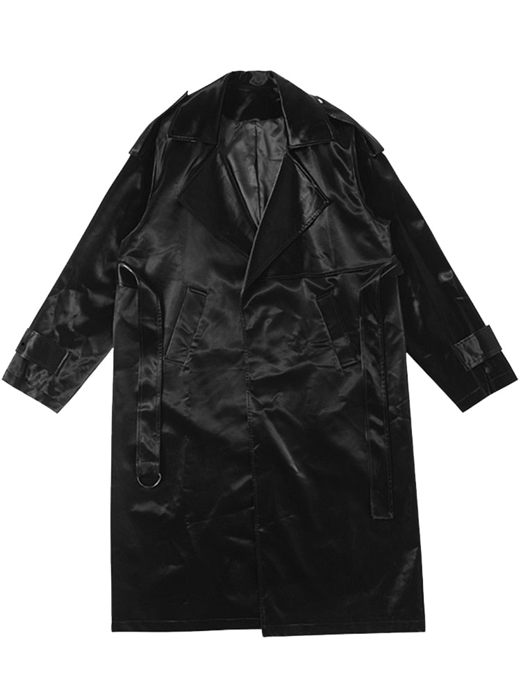 Mauroicardi Brand Long Oversized Luxury Reflective Shiny Patent Leather Trench Coat Men Fashion Belt Waterproof Rain Coat voguable