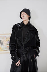 Mauroicardi Brand Long Oversized Luxury Reflective Shiny Patent Leather Trench Coat Men Fashion Belt Waterproof Rain Coat voguable