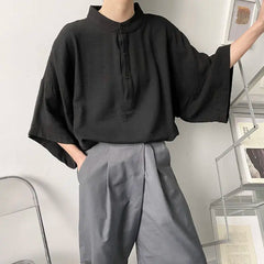 Voguable Summer Oversize Shirt Men's Fashion Black White Casual Shirt Men Streetwear Korean Loose Short Sleeve Shirts Men Pullover Shirt voguable