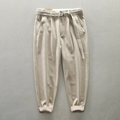 Cotton Thicken Winter Men Casual Pants Brown Japan Korea Style Loose Belt Trousers Baggy Pants Men Winter Autumn voguable