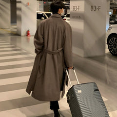Korean Trend Men's Loose Casual Single-breasted Overcoat Autumn Winter Fashion New Long Sleeve Woolen Long Coat voguable