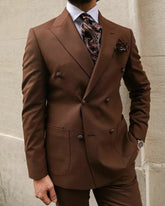 Voguable Business Brown Men Suits Tailor-made 2 Pieces Peak Lapel Double Breasted Groom Formal Tuxedos Blazer Wedding Groom Groomsman voguable