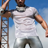 Tops New Mens America Style Tees Sexy Shining Metal Mesh Perspective Casual Round Neck Short Sleeve T-Shirt S-5XL 7 voguable