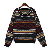 Vintage Sweaters Women Oversized Thicken Knitwear BF Unisex Couples Winter Pullovers Femme Woolen Sweater Striped Tops voguable