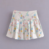 Voguable Floral Embroidery Pleated Mini Skirt New Women Side Zipper Button High Waist Jupe Summer Fashion Faldas voguable