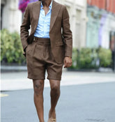Voguable Homme Summer Linen Cloth Short Suits Two Pieces Peaked Lapel Designer Tuxedos Suit Suit Pants voguable